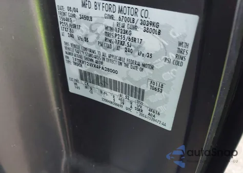 2004 Ford F-150 Stx/Xl/Xlt из США, поврежденный, VIN 1FTRX12WX4FA28000